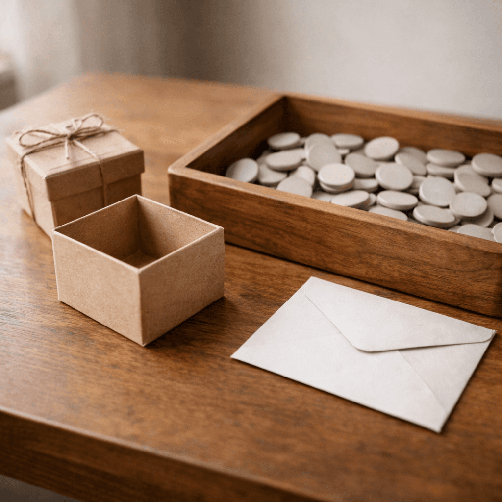 Lapsed gifts concept with an empty gift box and tokens pooling into residuary shares