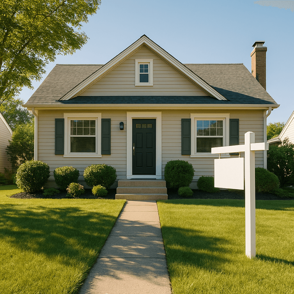 Cozy suburban home exterior with a “sold” sign removed, showing preservation of the property