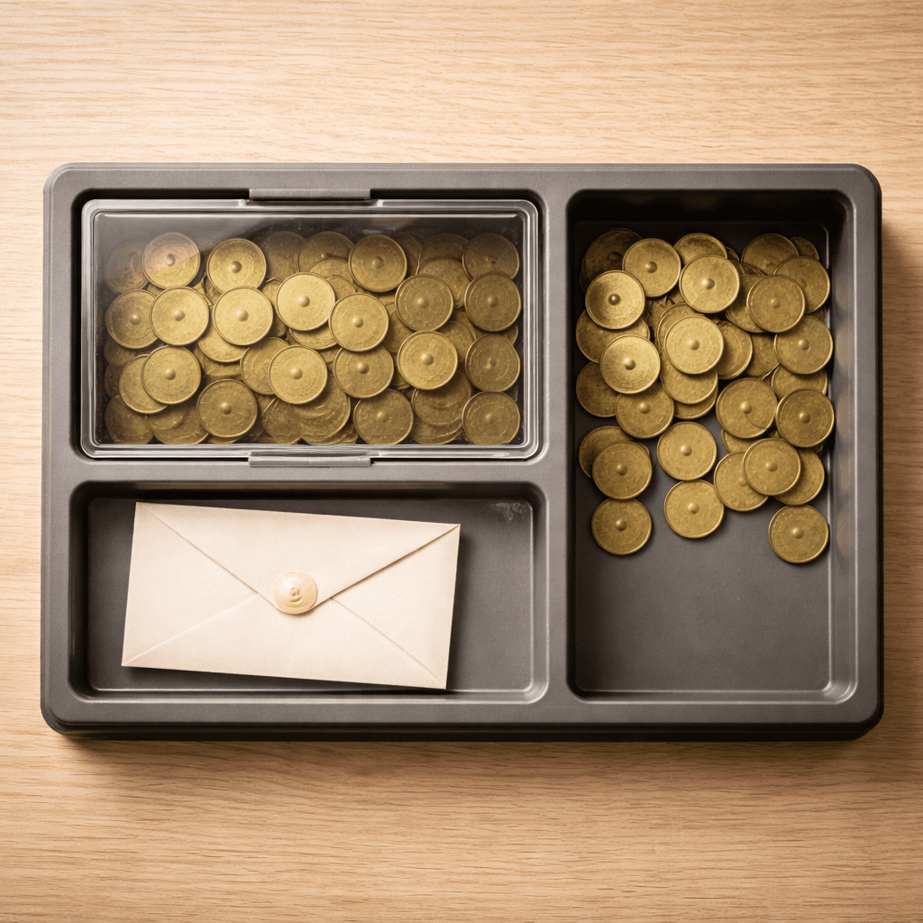Estate reserves concept with separated token compartments showing reserve vs early payment