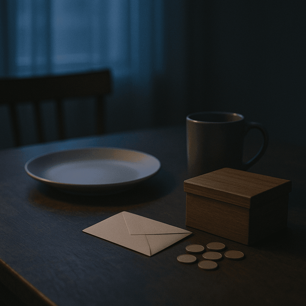 Waiting for inheritance with no income concept shown by empty plate and sealed envelope