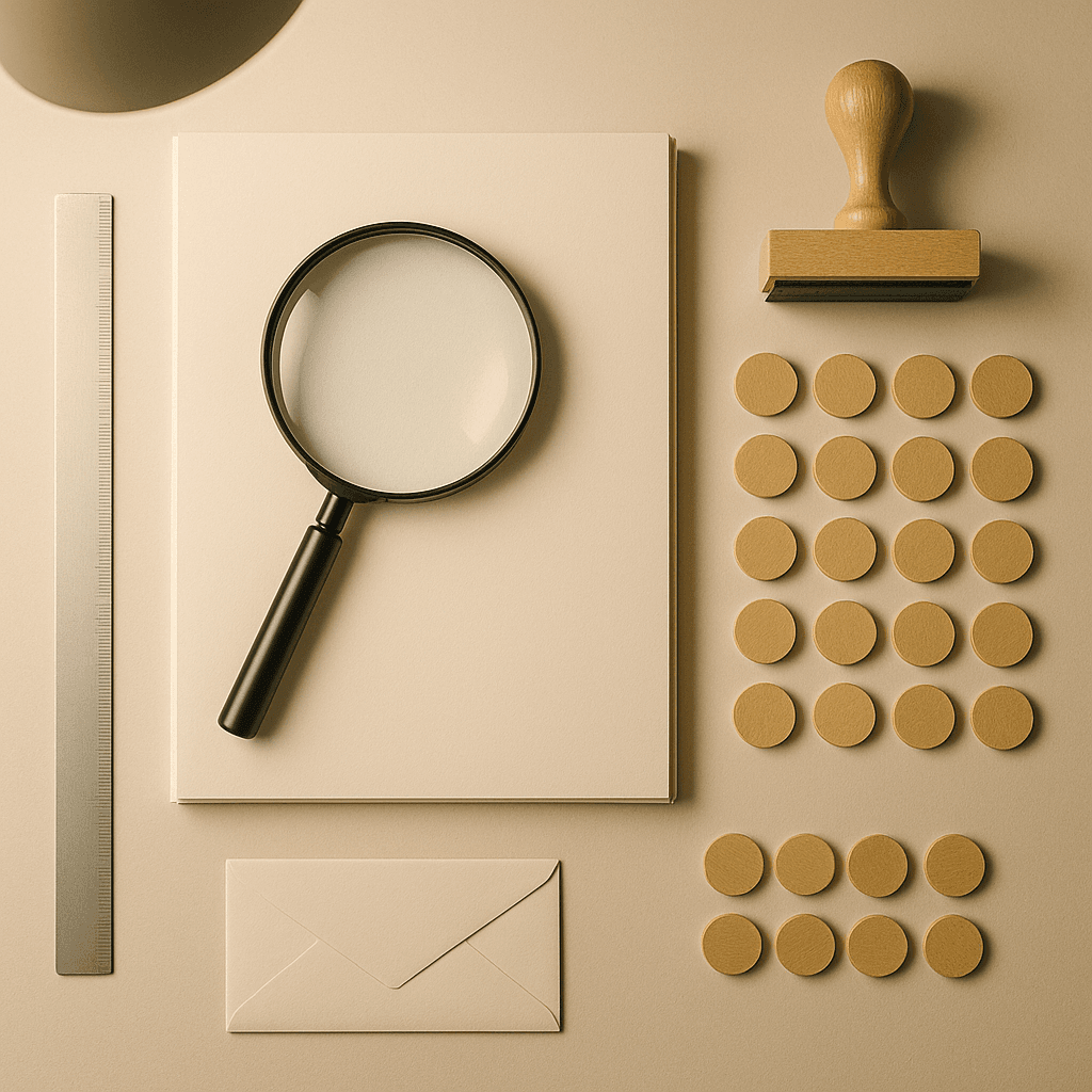 Probate funding risk evaluation concept with magnifying glass and organized asset tokens