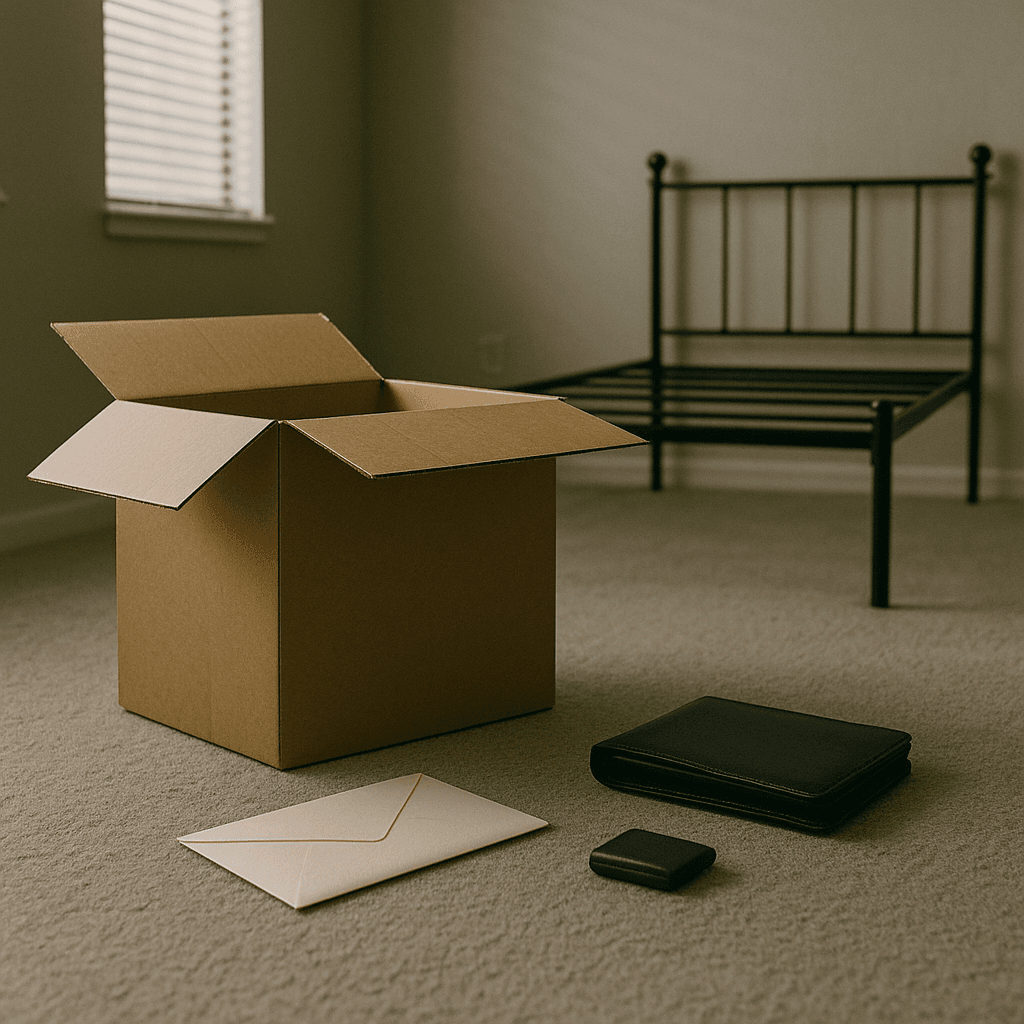Bankruptcy concern image with empty wallet and sealed inheritance advance envelope