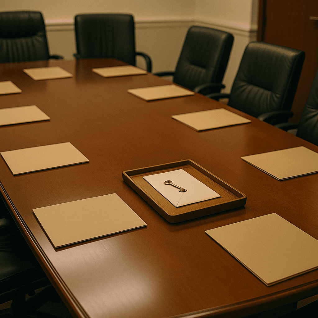 Missing heirs probate delay concept shown by empty seat and unclaimed documents