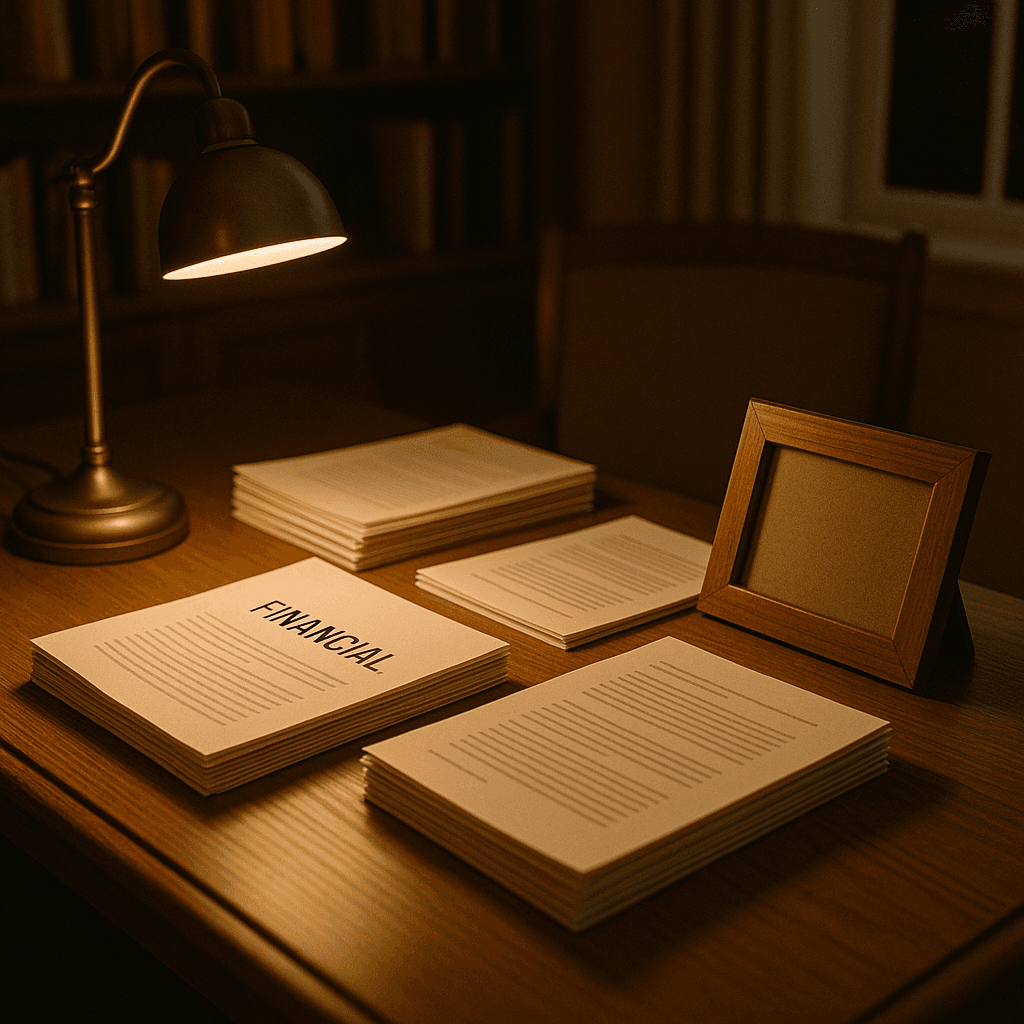 Organized financial workspace symbolizing stability after loss with probate funding