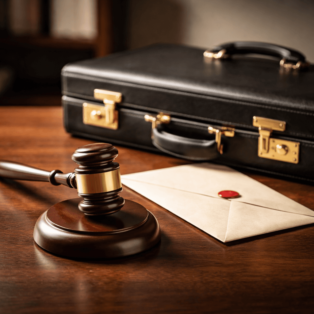 Probate disputes legal costs concept with gavel, briefcase, and inheritance funding envelope