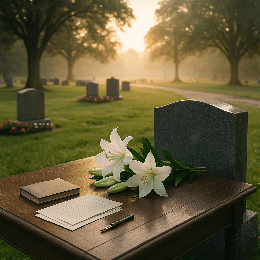 Peaceful cemetery with fresh flowers symbolizing honoring loved ones and using probate advances for funeral expenses